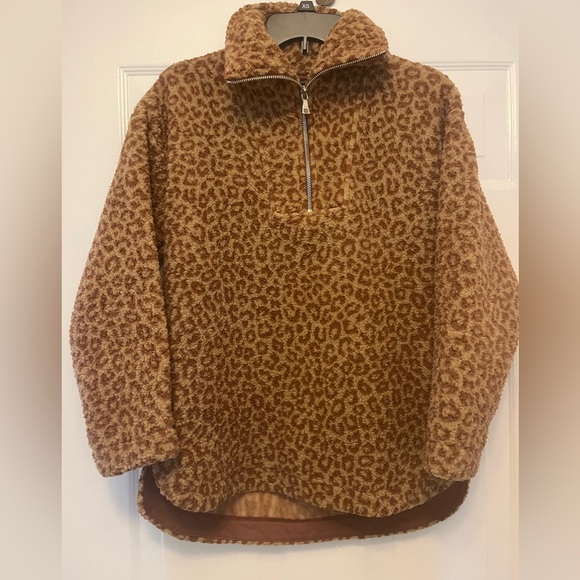 NWT ANN TAYLOR Leopard Print Sherpa Zipper sweatshirt Brown/camel Size XS - Picture 3 of 9